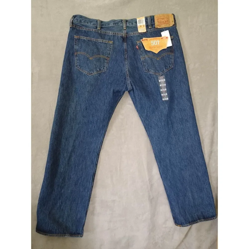 Levis‎ 501 Mens Jeans 42x30 Original Fit Straight Leg Button Fly Dark Wash New